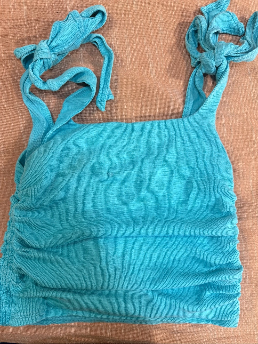Free People Turquoise Ruched Tie-Shoulder Crop Top - Women